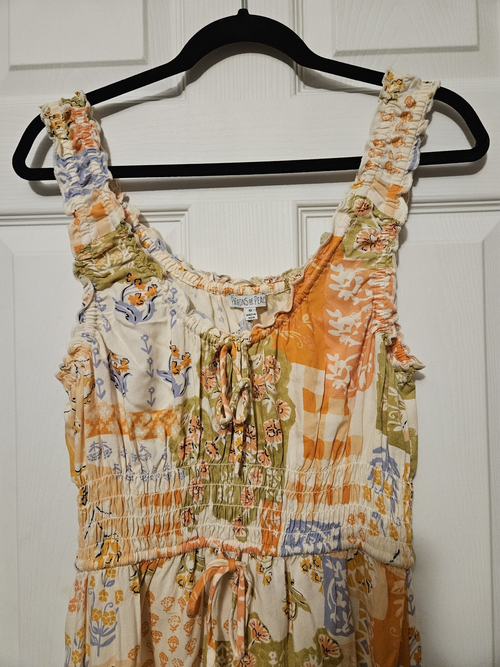 Patrons of Peace Patchwork Print Midi Dress with Smocked Bodice Festival Boho - Picture 3 of 8